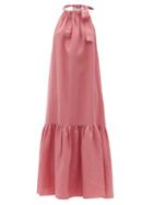Matchesfashion.com Asceno - Ibiza Tie-halterneck Linen Maxi Dress - Womens - Dusty Pink