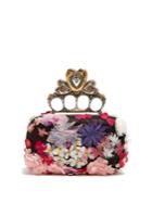 Alexander Mcqueen Floral-embellished Satin Knuckle Clutch