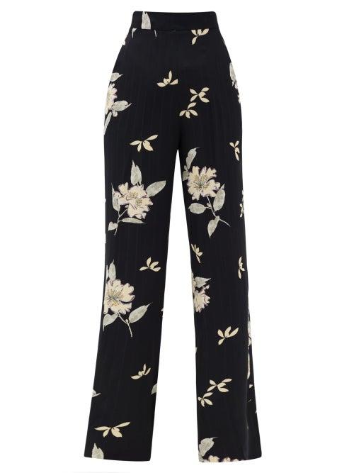 Matchesfashion.com Etro - Lily-print Jacquard-satriped Satin-faille Trousers - Womens - Black White