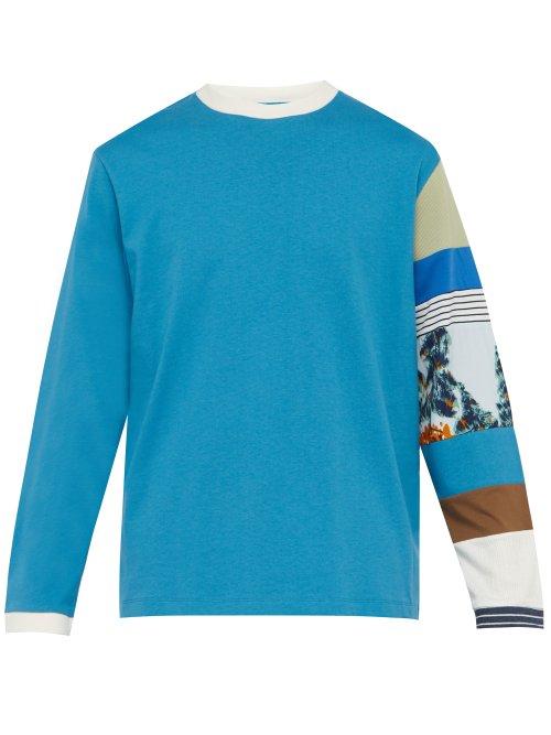 Matchesfashion.com Acne Studios - Stripe Panelled Cotton T Shirt - Mens - Blue