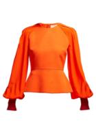 Matchesfashion.com Roksanda - Alana Fluted Silk Blend Crepe De Chine Top - Womens - Red