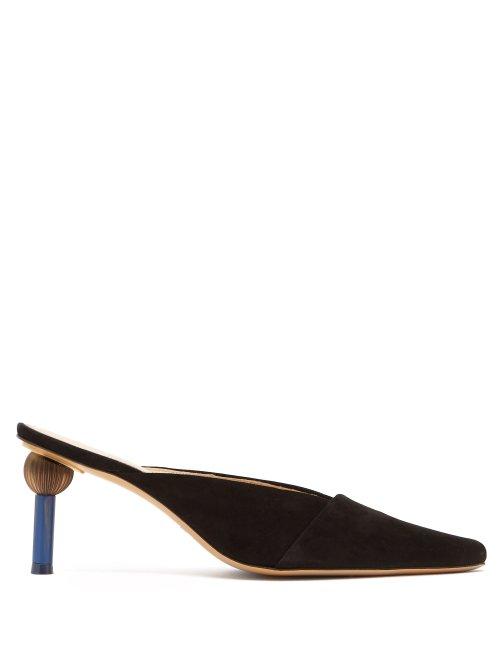 Matchesfashion.com Jacquemus - Sao Mismatched Heel Suede Mules - Womens - Black