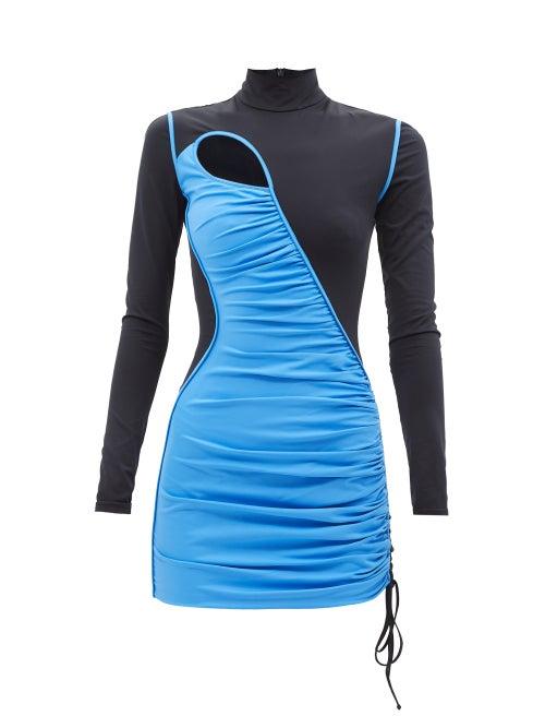 David Koma - Cutout Ruched-jersey Mini Dress - Womens - Black Blue