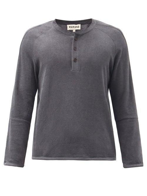 Matchesfashion.com Maran - Cotton-terry Henley Top - Mens - Dark Grey