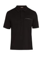 Matchesfashion.com Berluti - Leather Trimmed Cotton Blend Polo Shirt - Mens - Black