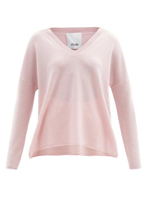 Matchesfashion.com Allude - V-neck Cashmere Sweater - Womens - Pink