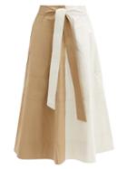 Lee Mathews - Preston Colour-block Cotton Midi Skirt - Womens - Beige Multi