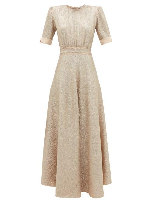 Matchesfashion.com Vika Gazinskaya - Puff-sleeve Metallic Wool-blend Dress - Womens - Nude