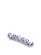 Matchesfashion.com Timeless Pearly - Flower Print Beaded Hair Clip - Womens - Blue