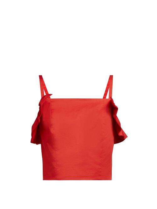 Matchesfashion.com Staud - Nemi Cotton Blend Ruffled Top - Womens - Red