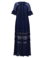 Matchesfashion.com Self-portrait - Ruffle-trim Lace And Chiffon Maxi Dress - Womens - Navy