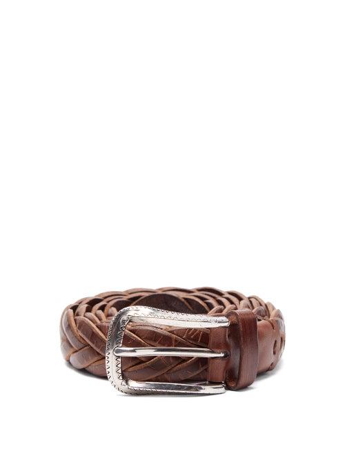 Mens Accessories Brunello Cucinelli - Woven Leather Belt - Mens - Brown