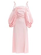 Rodarte - Cold-shoulder Ruched Silk-crepe Dress - Womens - Light Pink