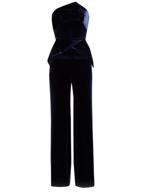 Matchesfashion.com Roland Mouret - Carradine Velvet Peplum Jumpsuit - Womens - Navy