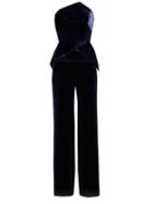 Matchesfashion.com Roland Mouret - Carradine Velvet Peplum Jumpsuit - Womens - Navy