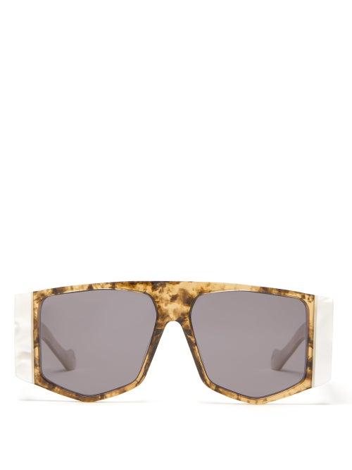 Matchesfashion.com Loewe - Logo Print Hexagon Acetate Sunglasses - Womens - White