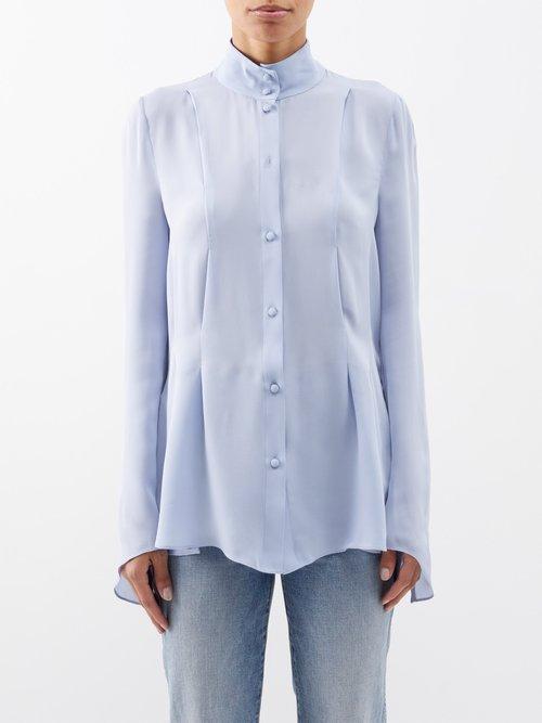 Khaite - Miles Draped Silk-georgette Blouse - Womens - Light Blue