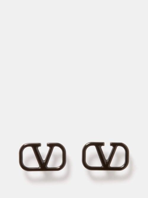 Valentino Garavani - V-logo Stud Earrings - Womens - Black