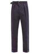 Matchesfashion.com Officine Gnrale - Pierre Belted Wool-fresco Trousers - Mens - Navy
