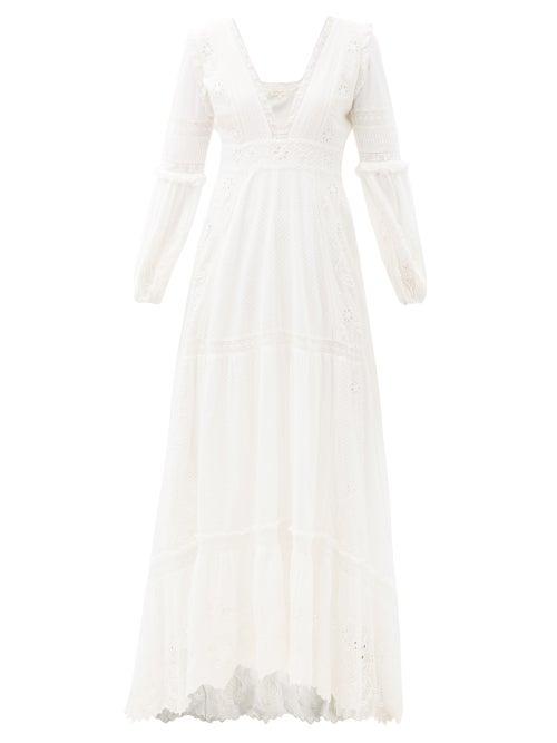 Matchesfashion.com Loveshackfancy - Donnie V-neck Broderie-anglaise Dress - Womens - Ivory