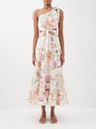 Ale Mais - Annie Printed One-shoulder Silk-blend Dress - Womens - Ivory Multi