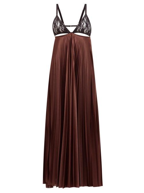 Matchesfashion.com Christopher Kane - Lace-bodice Pleated Satin Maxi Dress - Womens - Brown
