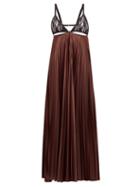 Matchesfashion.com Christopher Kane - Lace-bodice Pleated Satin Maxi Dress - Womens - Brown