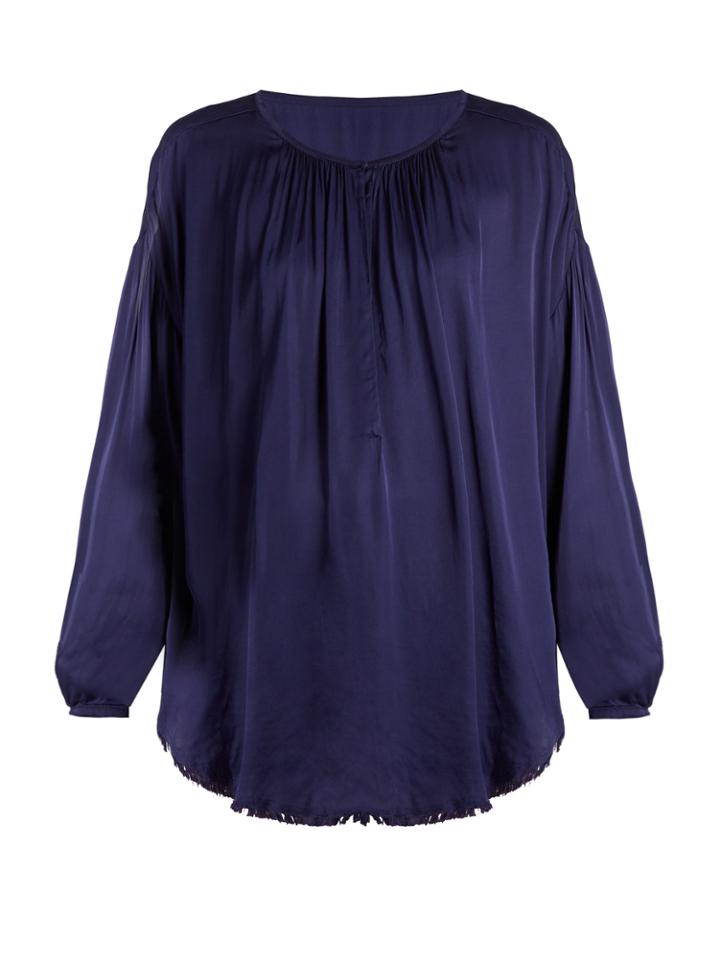 Raquel Allegra Round-neck Raw-hem Satin Blouse