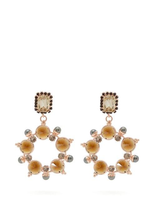 Matchesfashion.com Erdem - Crystal And Faux Pearl Hoop Drop Earrings - Womens - Grey