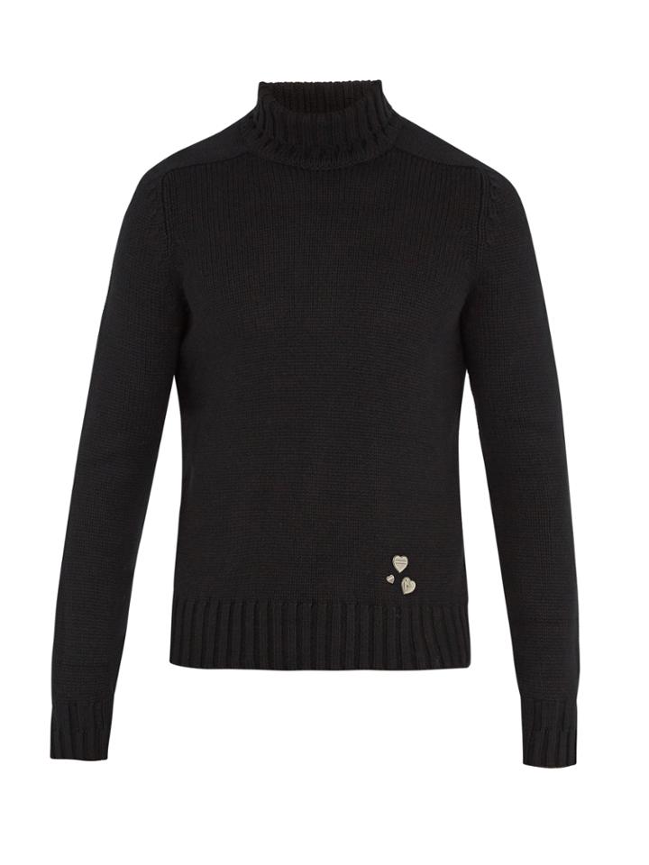 Saint Laurent Pin-embellished Roll-neck Cashmere Sweater