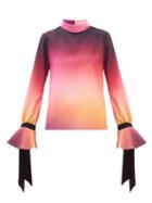 Matchesfashion.com Mary Katrantzou - Fiona Gradient Tie Cuff Crepe Blouse - Womens - Pink Multi