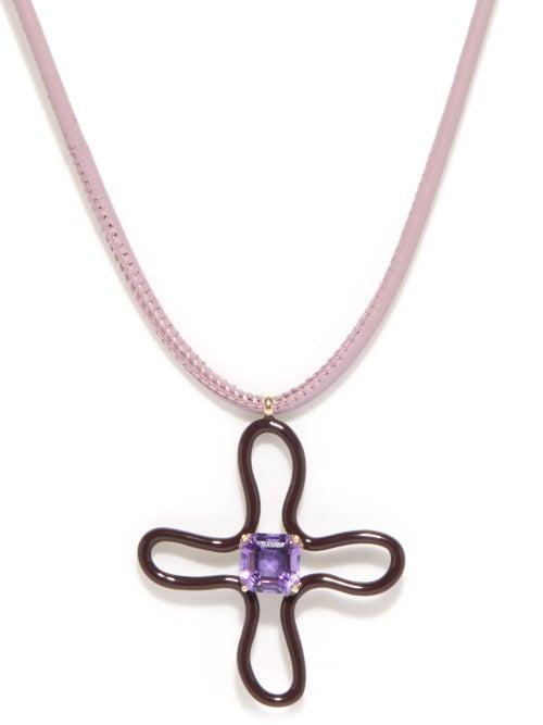Bea Bongiasca - Pop Amethyst, 9kt Gold & Enamel Choker Necklace - Womens - Purple Multi