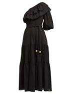 Matchesfashion.com Lisa Marie Fernandez - Arden One Shoulder Cotton Midi Dress - Womens - Black