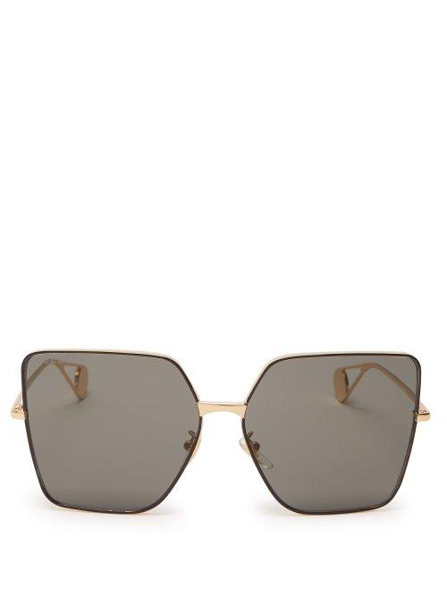 Matchesfashion.com Gucci - Oversized Square Frame Metal Sunglasses - Womens - Dark Grey
