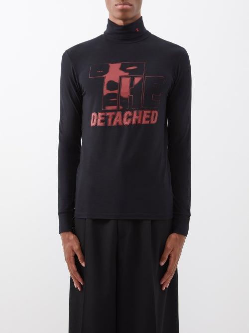 Raf Simons - Detached-print Silk-jersey Roll-neck Sweater - Mens - Black Red