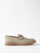 Brunello Cucinelli - Bead-embellished Suede Loafers - Womens - Cream Grey Brown