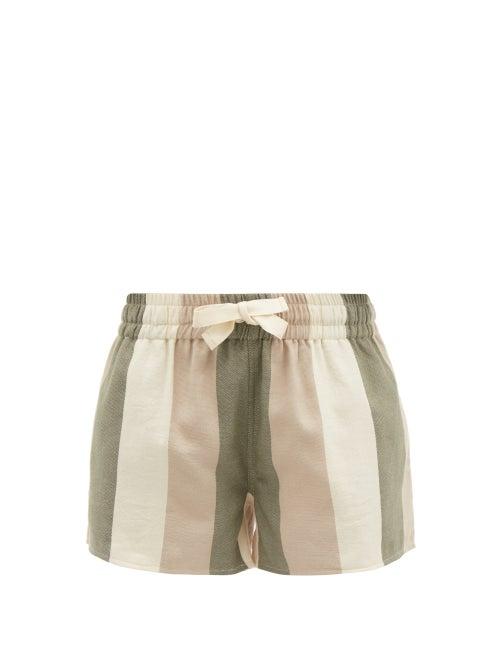 Ladies Beachwear Marrakshi Life - Striped Cotton-canvas Shorts - Womens - Khaki