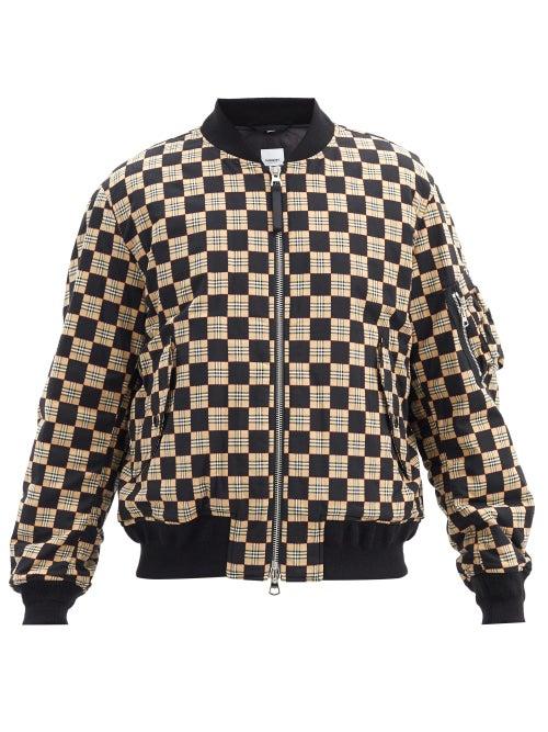 Matchesfashion.com Burberry - Brookland Chequer-print Cotton Bomber Jacket - Mens - Black Beige