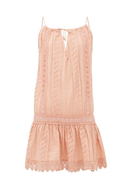 Matchesfashion.com Melissa Odabash - Chelsea Embroidered Cotton Mini Dress - Womens - Tan
