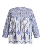 Matchesfashion.com Le Sirenuse, Positano - Kantha Shell Print V Neck Cotton Shirt - Womens - Blue Print