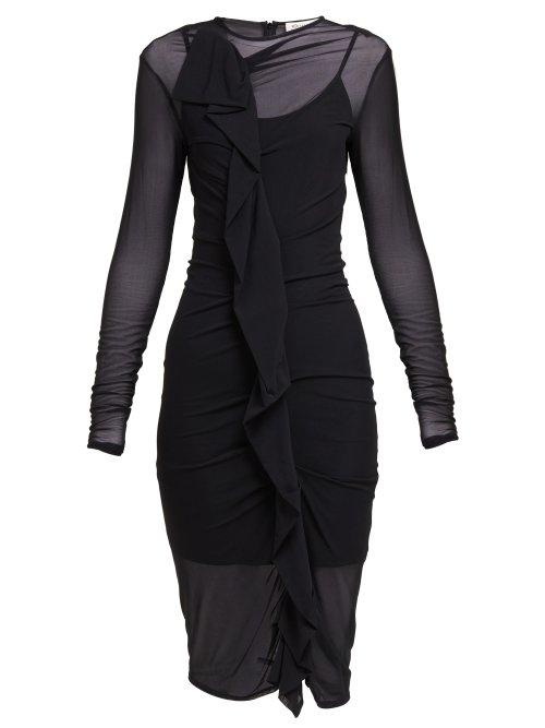 Matchesfashion.com Maison Margiela - Ruffled Mesh Dress - Womens - Black
