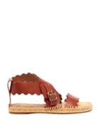 Matchesfashion.com Chlo - Lauren Scalloped Edge Leather Espadrille Sandals - Womens - Brown