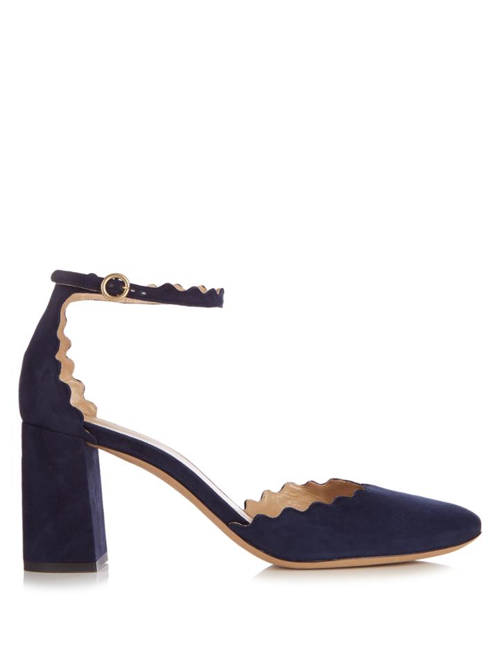 Chloé Lauren Scallop-edged Block-heel Suede Sandals