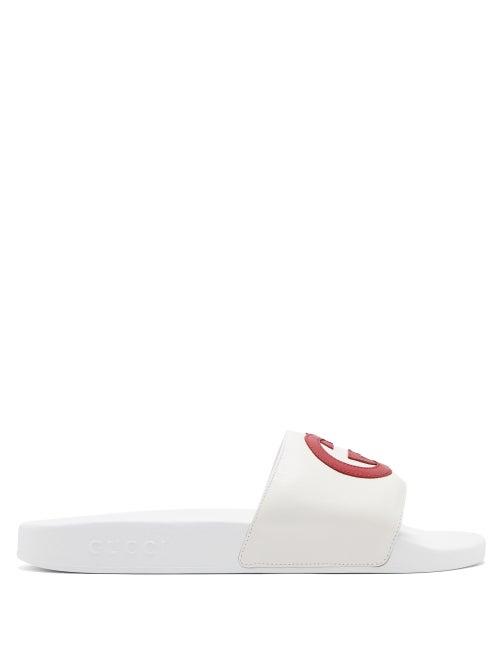Matchesfashion.com Gucci - Pursuit Gg-logo Leather Slides - Mens - White