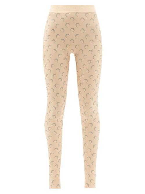 Ladies Rtw Marine Serre - Reflective Moon-print Jersey Stirrup Leggings - Womens - Beige Print