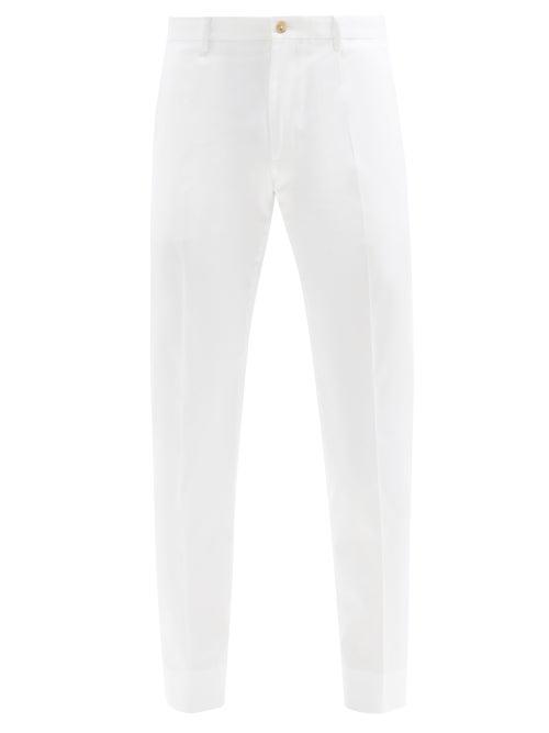 Matchesfashion.com Dolce & Gabbana - Logo-embroidered Cotton-blend Gabardine Trousers - Mens - White