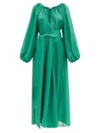 Matchesfashion.com Kalita - Andromeda Belted Silk-habotai Dress - Womens - Green