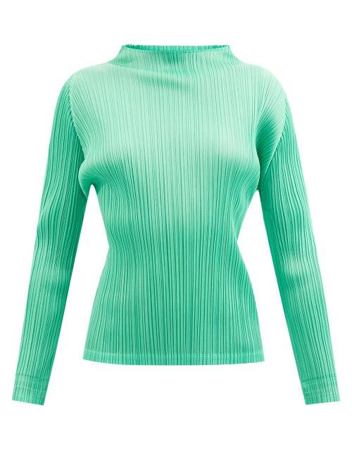 Pleats Please Issey Miyake - Boat-neck Technical-pleated Top - Womens - Green