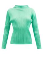 Pleats Please Issey Miyake - Boat-neck Technical-pleated Top - Womens - Green