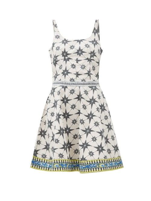 Matchesfashion.com Le Sirenuse, Positano - Cindy Star-print Cotton-poplin Mini Dress - Womens - Green Print